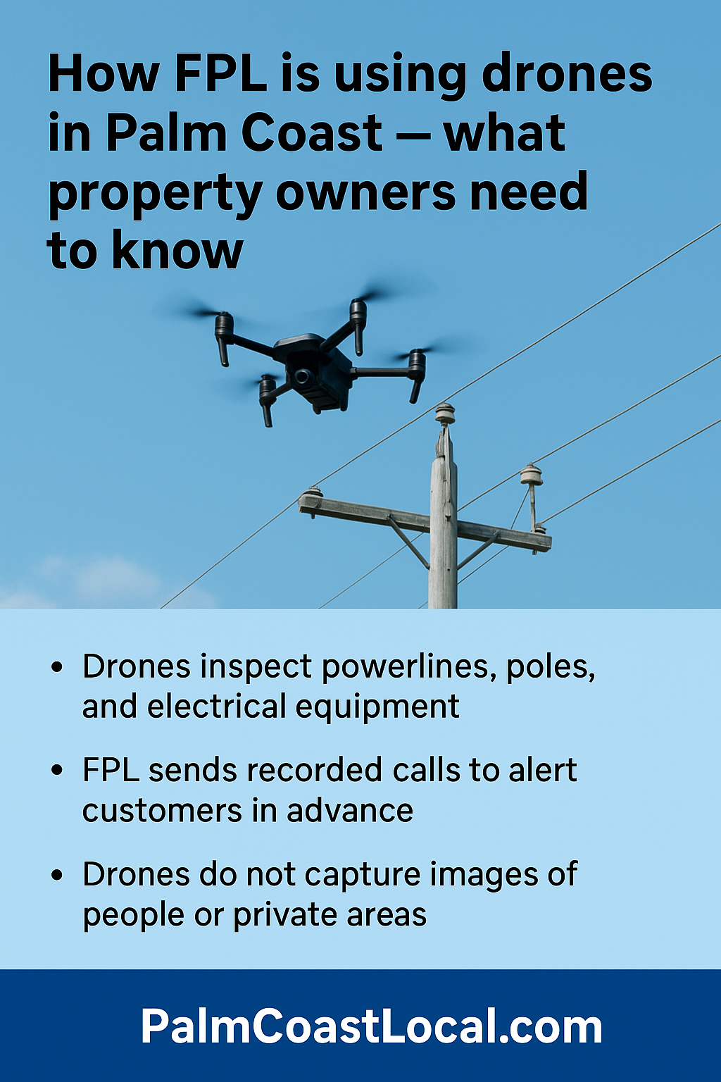 How FPL is using drones to monitor grids in Palm Coast and what you should know according to Florida Power & Light. FPL using drones to monitor grids, lines and poles in Flagler County and Palm Coast.