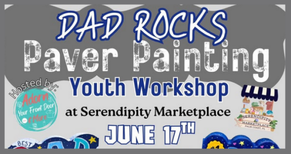 Youth paver painting workshop at Serendipity Marketplace featuring Father’s Day keepsake projects for kids and teens on June 17, 2026 at 10:30 AM.