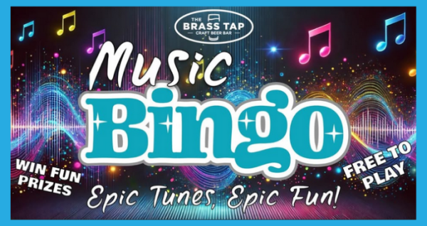 Free monthly music-themed bingo event with prizes beginning at 7 PM on the first Tuesday of every month.