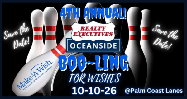 4th Annual Boo Ling for Wishes featuring cosmic bowling balls, costume contest info, and Make A Wish benefit details.